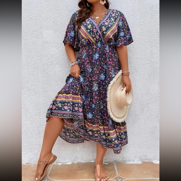 Boho floral print butterfly sleeve dress - Picture 4 of 5